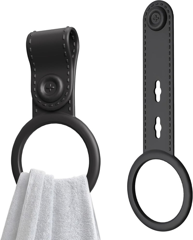 Neepanda Kitchen Towel Holder, Silicone Hand Towel Holder for Kitchen & Bathroom, Adjustable Towel Hanger Compatible for Oven Door, Cabinet Handles, Bathroom Rods (Black, 2 Pack) - Image 1